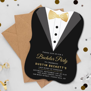 Fancy Gold Foil Tuxedo Bachelor Party Invitation