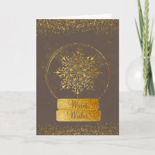 Fancy Gold Glitter Snowflake Snow Globe Christmas Card