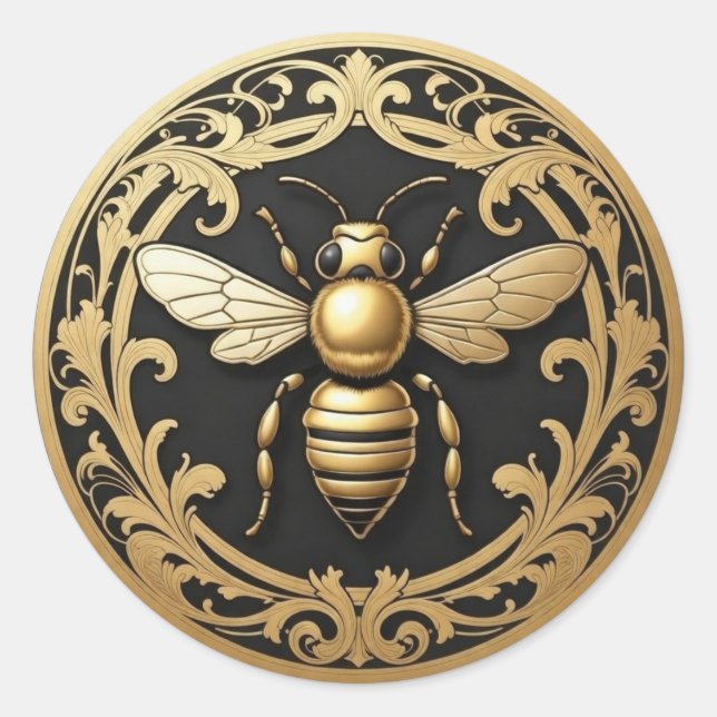 Fancy Gold Honey Bee Classic Round Sticker (Front)