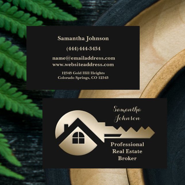 Fancy Gold Key Real Estate Broker Business Card (Creator Uploaded)