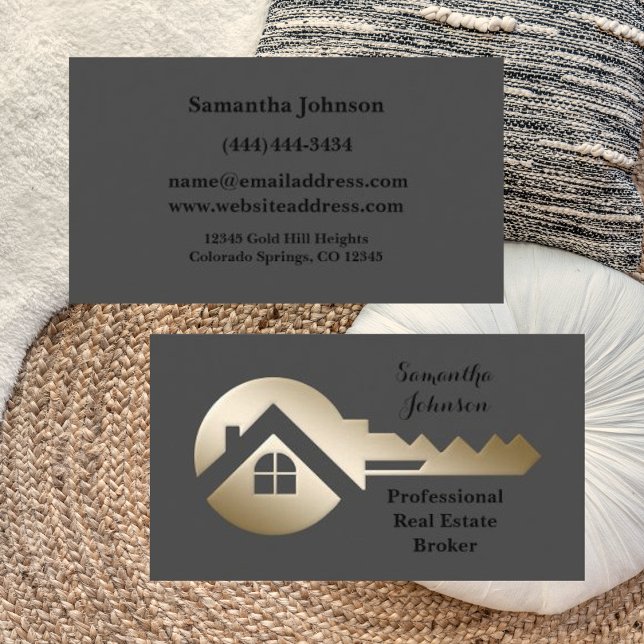 Fancy Gold Key Real Estate Broker Business Card (Creator Uploaded)