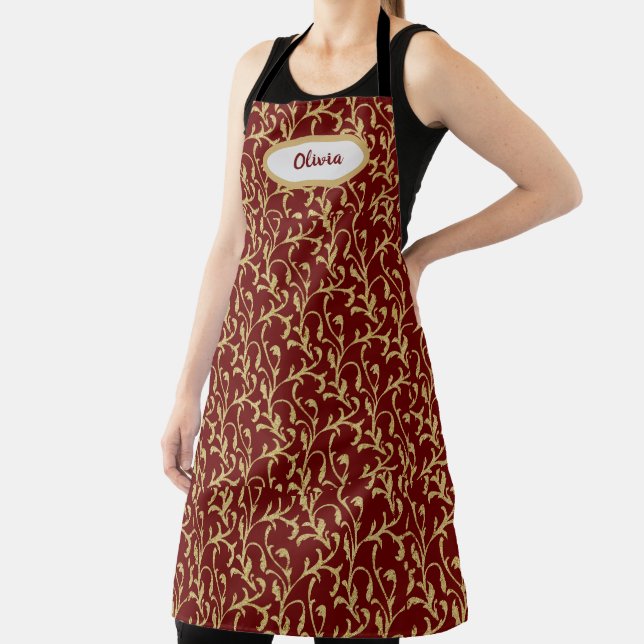 Fancy Gold Leaf Filigree Pattern Personalised Apron (Insitu)