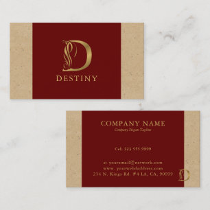 Fancy Gold Letter D Monogram On Red and Cardboard Business Card