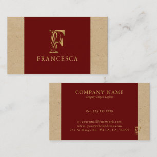Fancy Gold Letter F Monogram On Red and Cardboard Business Card