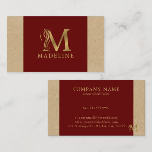 Fancy Gold Letter M Monogram On Red and Cardboard Business Card
