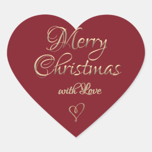 Fancy Gold Merry Christmas with Love Script Heart  Sticker