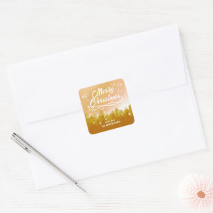 Fancy Gold Peaceful Snow Forest Merry Christmas  Square Sticker