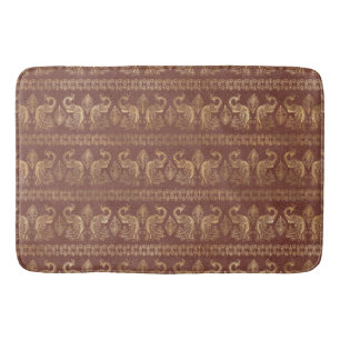 Fancy Gold Peacock Pattern Bath Mat