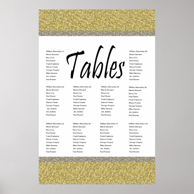 Fancy Gold Silver Glitter Design Seating Chart (Front)