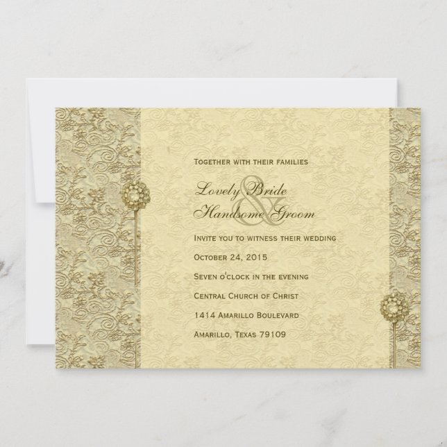 Fancy Gold Vintage Brocade Wedding Invitations (Front)