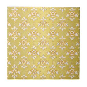 Fancy Gold Yellow Saffron Damask Ceramic Tile