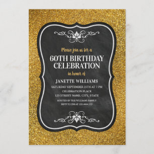 Fancy Golden Glitter Adult 60th Birthday Party Invitation