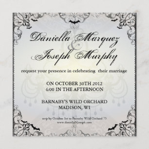 Fancy Gothic Bats Halloween Wedding Invitation