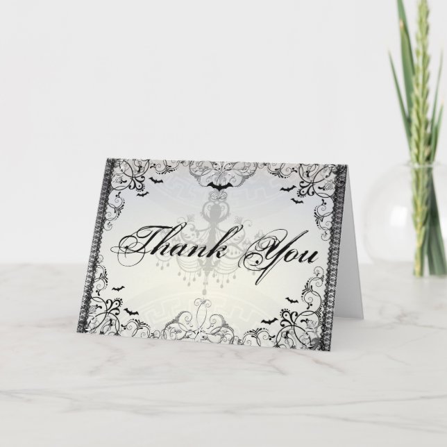 Fancy Gothic Bats Halloween Wedding thank you (Front)