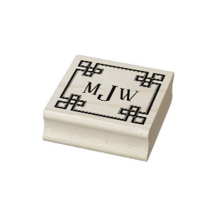 Fancy Greek Key Frame Monogram Rubber Stamp