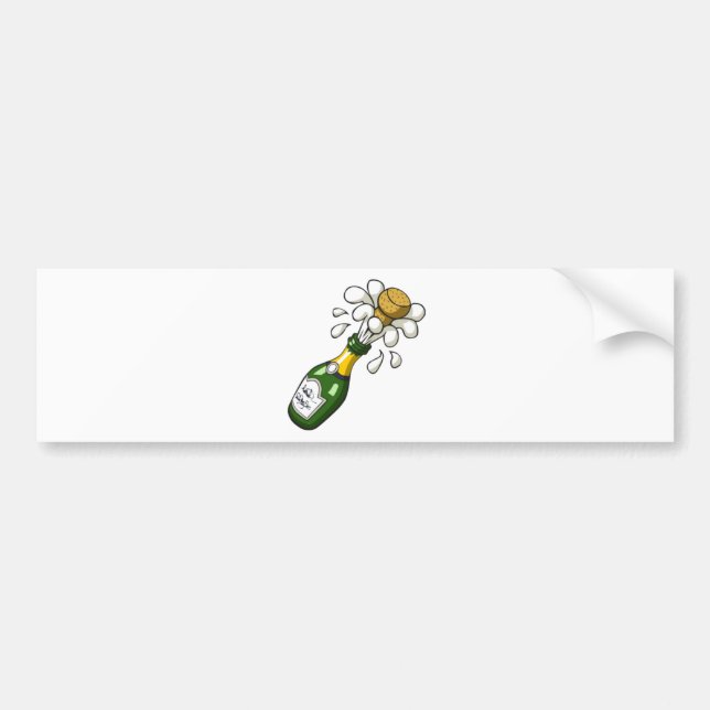 Fancy Green Cartoon Champagne Bottle Popping Cork Bumper Sticker (Front)