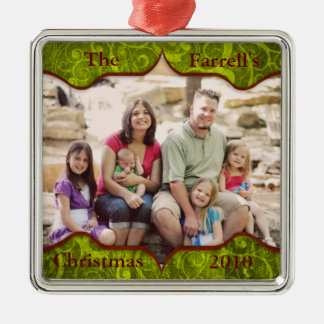 Fancy Green Fluer Family Holiday Ornament