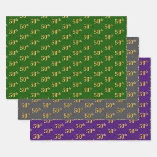 Fancy Green, Gray, Purple, Faux Gold 50th Event # Wrapping Paper Sheet