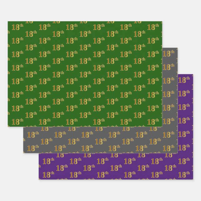 Fancy Green, Grey, Purple, Faux Gold 18th Event # Wrapping Paper Sheet (Set)