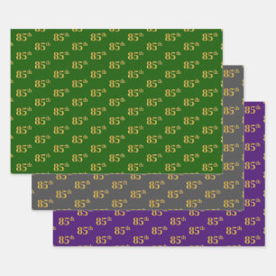 Fancy Green, Grey, Purple, Faux Gold 85th Event # Wrapping Paper Sheet