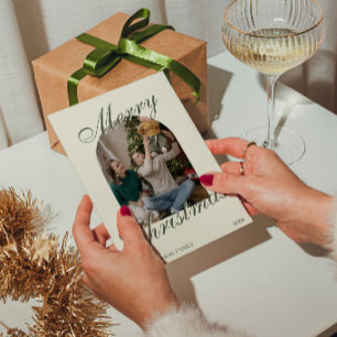 Fancy Green Old Money Arched Photo Christmas Holiday Card