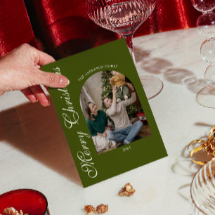 Fancy Green Old Money Arched Photo Christmas Holiday Card