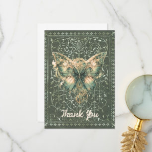 Fancy Green Steampunk Butterfly Thank You Card