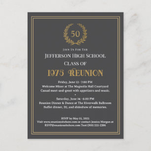Fancy Grey 50 Year Class Reunion Laurel Wreath Postcard