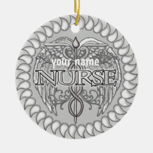 Fancy grey caduceus nurse  ceramic ornament