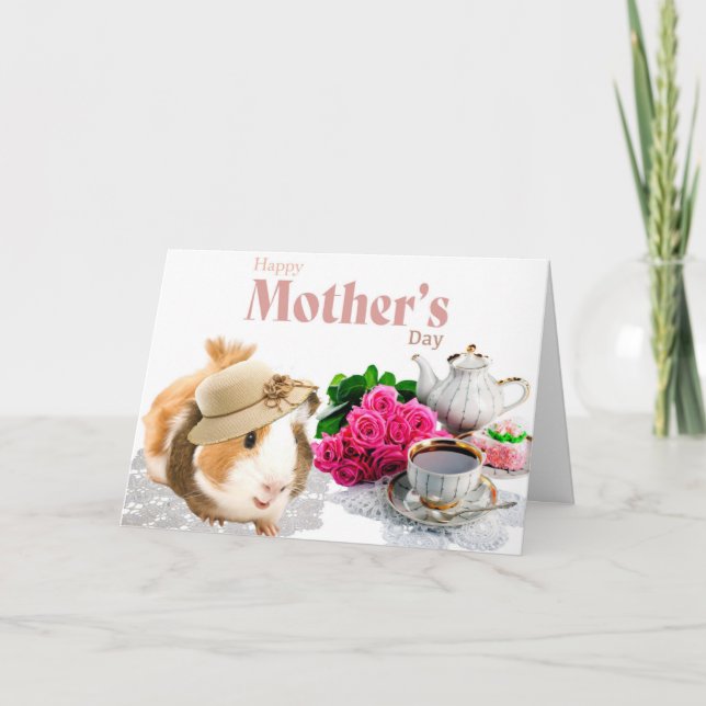 Fancy Guinea Pig Tea Party Mother's Day Card (Front)