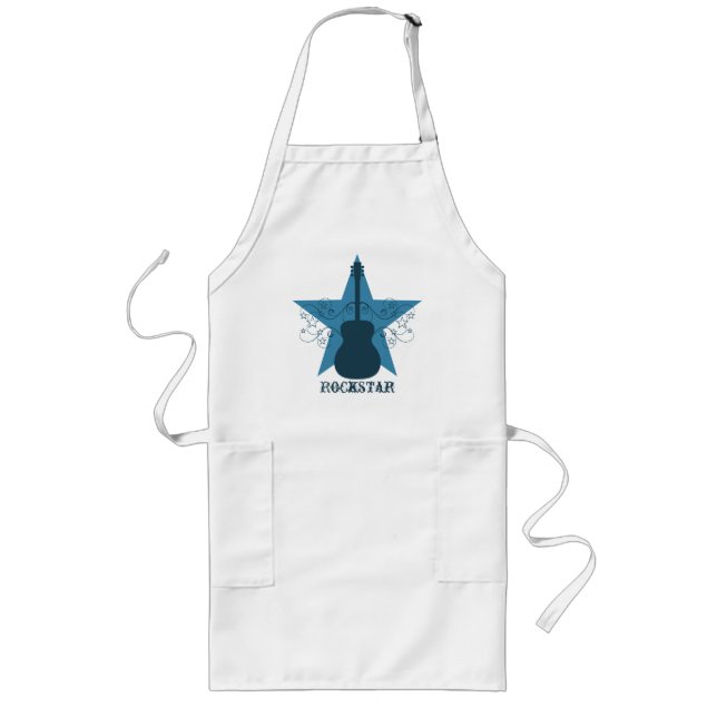 Fancy Guitar Star Swirls Apron, Royal Blue Long Apron (Front)