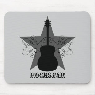 Fancy Guitar Star Swirls Mousepad, Black Mouse Pad