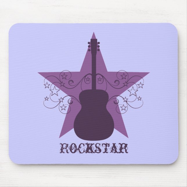 Fancy Guitar Star Swirls Mousepad, Purple Mouse Pad (Front)