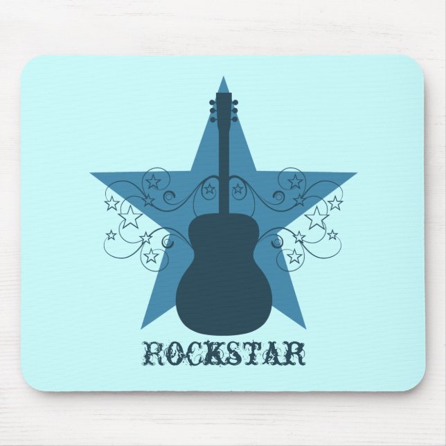 Fancy Guitar Star Swirls Mousepad, Royal Blue Mouse Pad (Front)