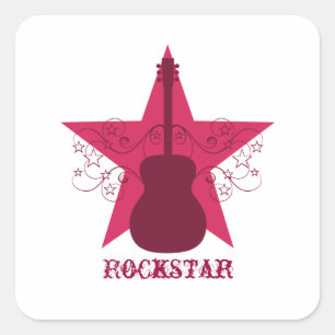 Fancy Guitar Star Swirls Square Stickers, Magenta Sticker