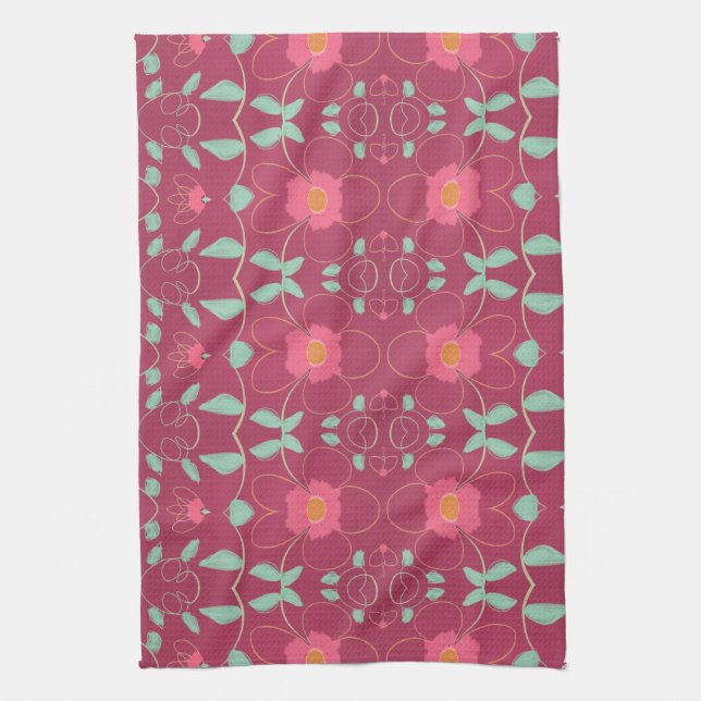 Fancy Hand Towel With Pink And Orange (Vertical)