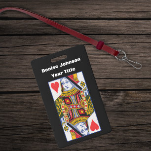 Fancy Heart Queen From Playing Cards Black ID Badge