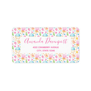 Fancy Hearts and Cupcakes Watercolor Pattern Label