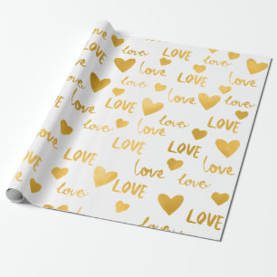 Fancy Hearts Gold White Love Confetti Valentine Wrapping Paper