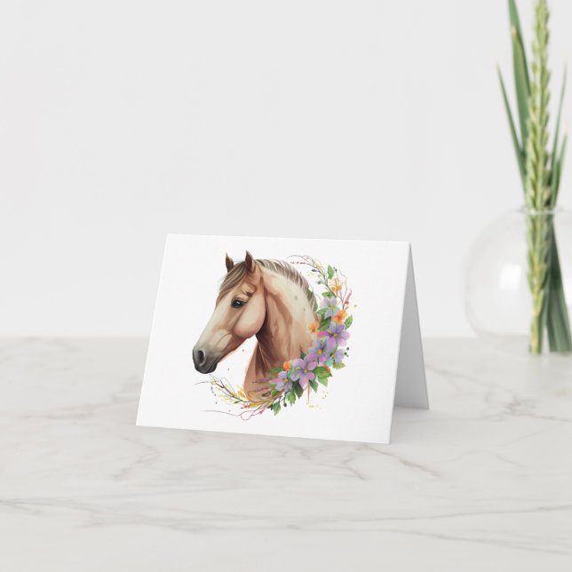Fancy Horse with Flowers BLANK  Card (Front)
