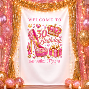 Fancy Hot Pink Sparkle 30th Birthday Party Banner Tapestry