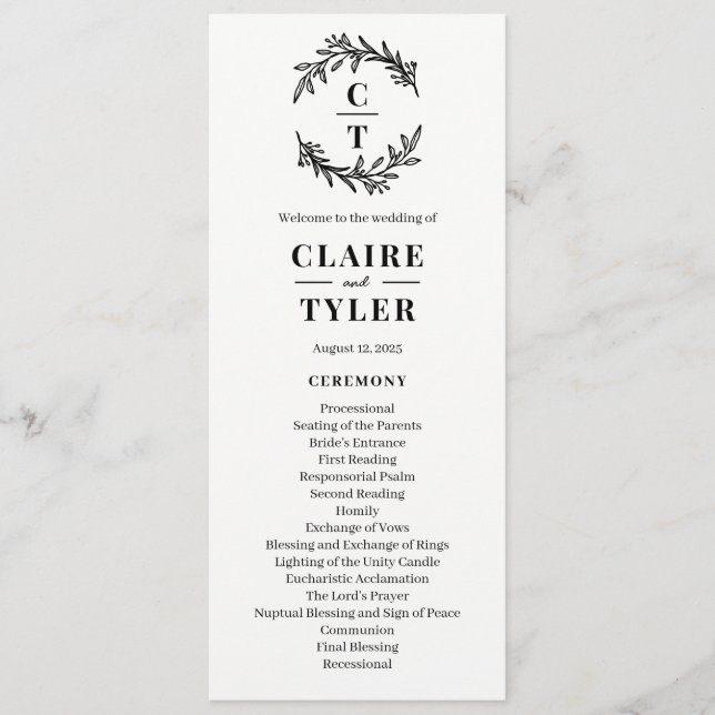 Fancy Initials EDITABLE COLOR Wedding Program (Front)