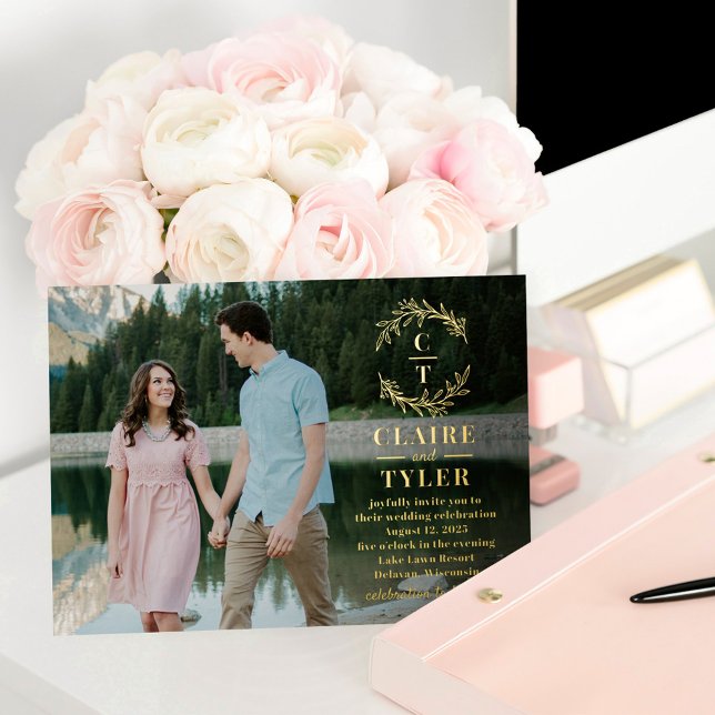 Fancy Initials FOIL Photo Wedding Invitation (Creator Uploaded)