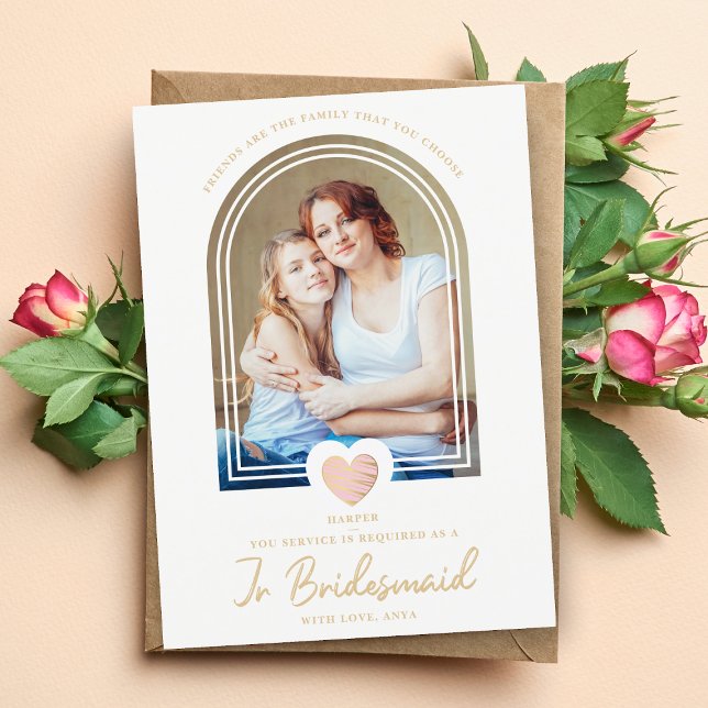 Fancy Jr Bridesmaid Pink Heart Photo Proposal Postcard (Creator Uploaded)