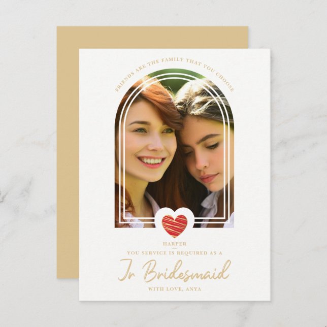 Fancy Jr Bridesmaid Red Heart Photo Proposal Postcard (Front/Back)