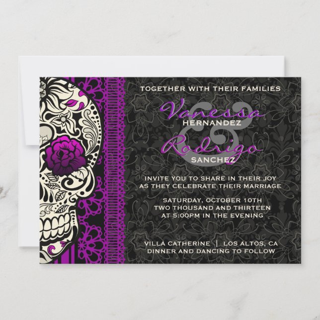 Fancy Lace Sugar Skull Day of the Dead Invite (Front)