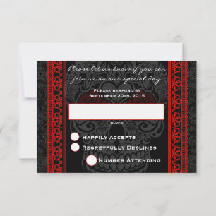 Fancy Lace Sugar Skull day of the Dead RSVP in Red