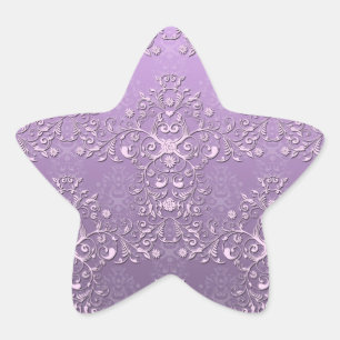 Fancy Lavender and Purple Two Tone Damask Star Sticker