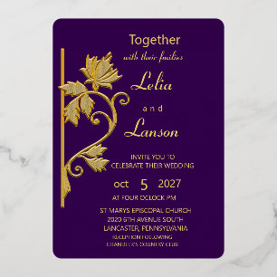 Fancy Leaf Motif Foil Wedding Invitation