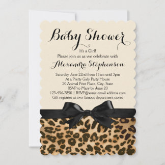Fancy Leopard Black Bow Girl Baby Shower Invitation
